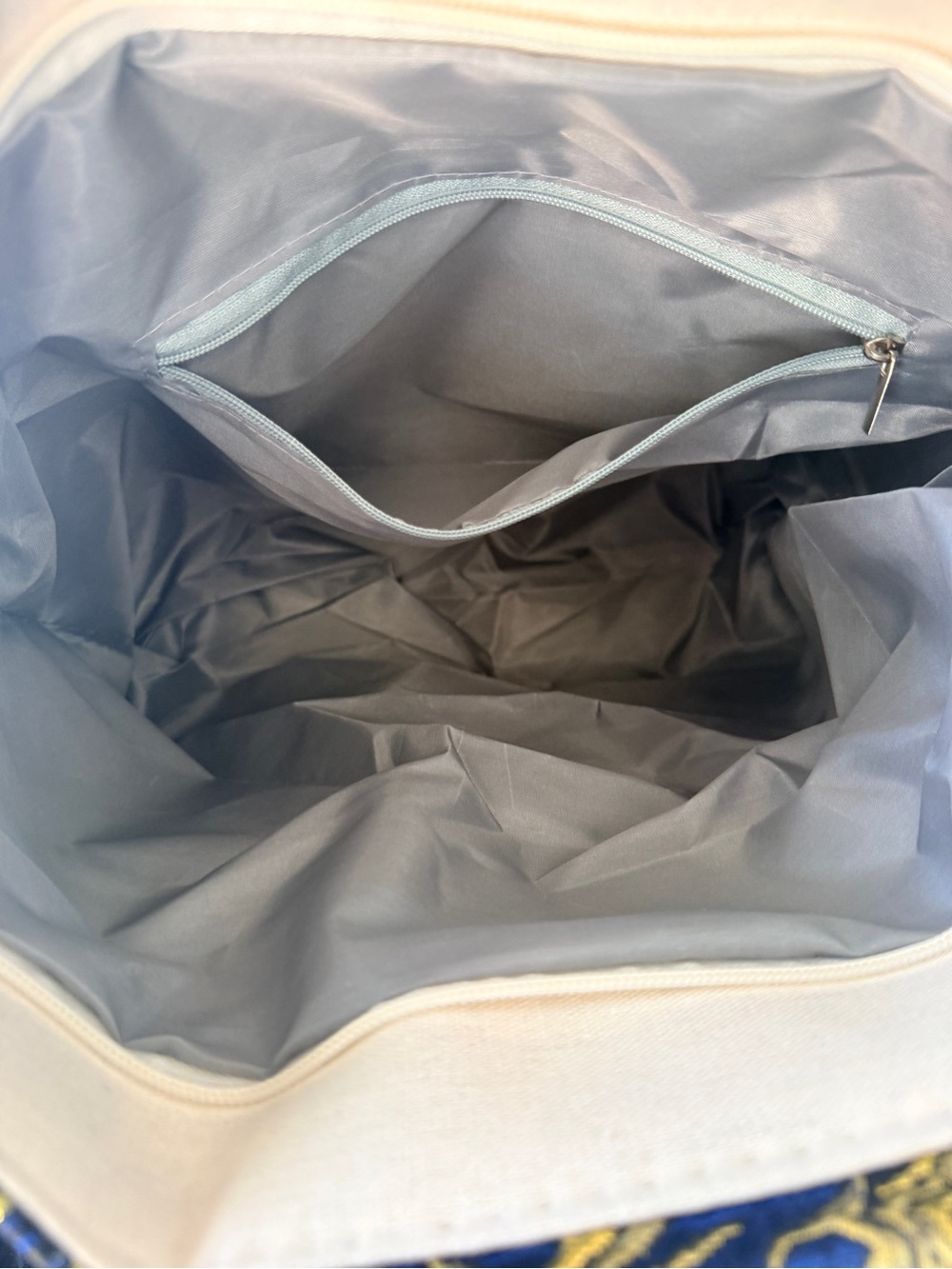 Blue & Gold metalic Floral Tote Bag 
with Bambo inspired handles large 
Bag NWT - Picture 6 of 10
